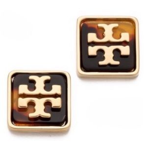 TORY BURCH • Resin Square Logo Tortoise Earrings